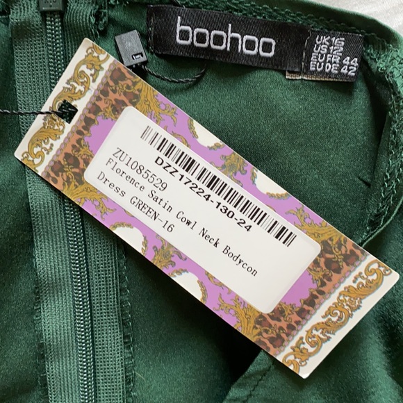 Emerald Satin Cowl Neck Dress - Picture 4 of 6